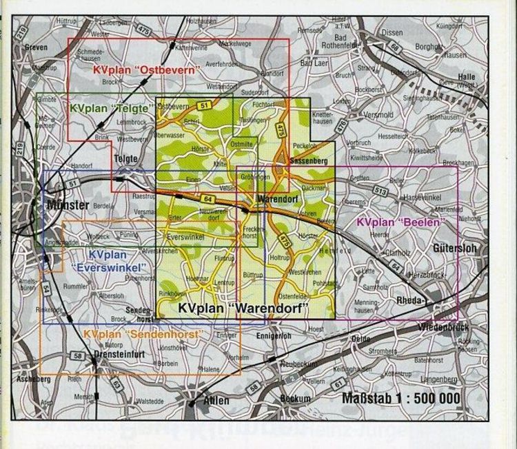 Produktbild: Warendorf, KVplan, Radkarte/Reiterkarte/Wanderkarte/Stadtplan, 1:25.000 / 1:12.500 / 1:5.000