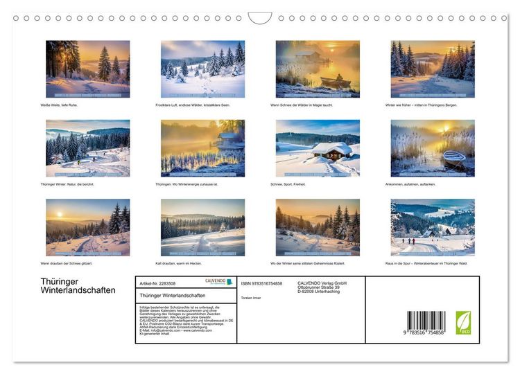 Produktbild: Th&uuml;ringer Winterlandschaften (Wandkalender 2027 DIN A3 quer), CALVENDO Monatskalender