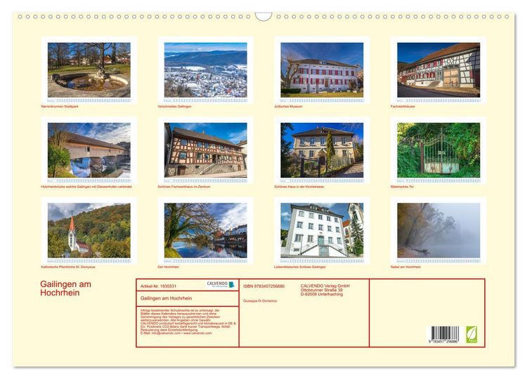 Produktbild: Gailingen am Hochrhein (Wandkalender 2026 DIN A2 quer), CALVENDO Monatskalender