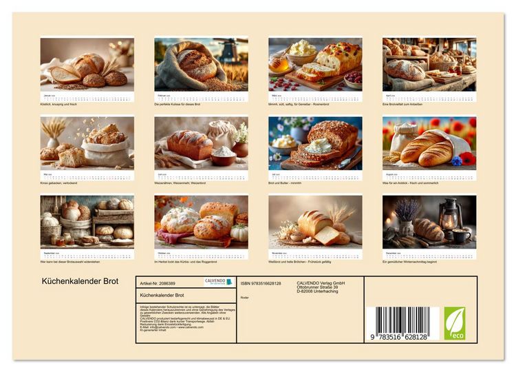 Produktbild: K&uuml;chenkalender Brot (Wandkalender 2026 DIN A4 quer), CALVENDO Monatskalender