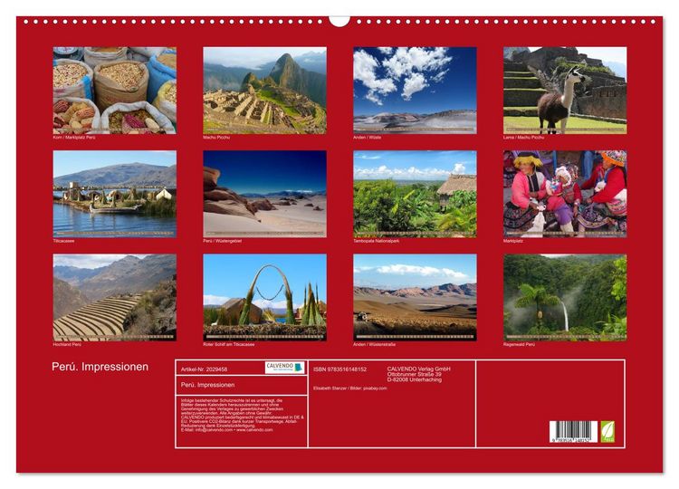 Produktbild: Per&uacute;. Impressionen (Wandkalender 2026 DIN A2 quer), CALVENDO Monatskalender