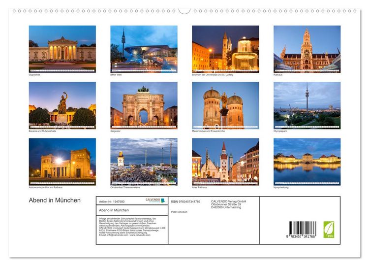 Produktbild: Abend in M&uuml;nchen (hochwertiger Premium Wandkalender 2026 DIN A2 quer), Kunstdruck in Hochglanz