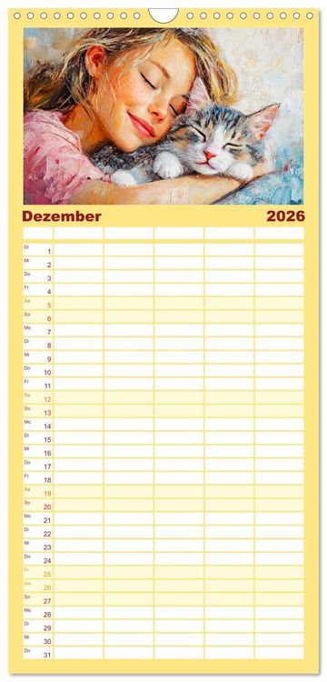 Produktbild: Familienplaner 2026 - Zweisamkeit in Farben. Katzen und Menschen in Harmonie mit 5 Spalten (Wandkalender, 21 x 45 cm) CALVENDO