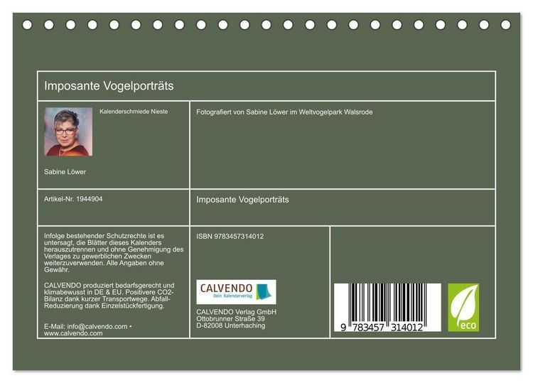 Produktbild: Imposante Vogelportr&auml;ts (Tischkalender 2026 DIN A5 quer), CALVENDO Monatskalender