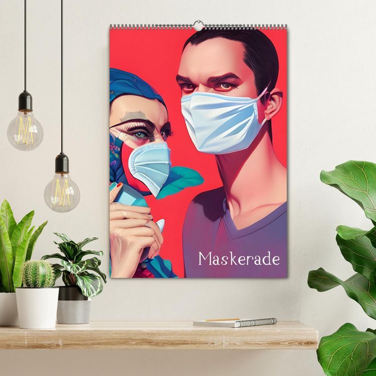 Produktbild: Maskerade - farbenfrohe Mund-Nase-Bedeckungen (Wandkalender 2026 DIN A2 hoch), CALVENDO Monatskalender