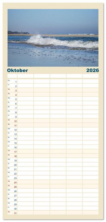 Produktbild: Familienplaner 2026 - Am Strand von Juist mit 5 Spalten (Wandkalender, 21 x 45 cm) CALVENDO