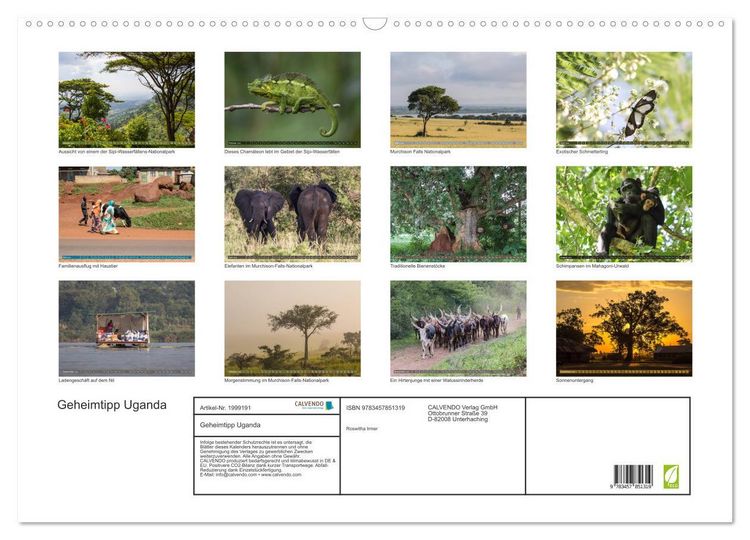 Produktbild: Geheimtipp Uganda (Wandkalender 2026 DIN A2 quer), CALVENDO Monatskalender
