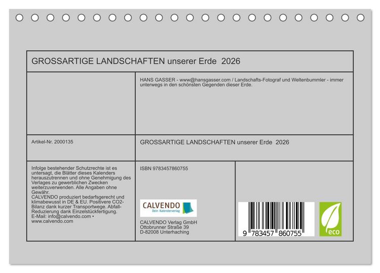 Produktbild: GROSSARTIGE LANDSCHAFTEN unserer Erde 2026 (Tischkalender 2026 DIN A5 quer), CALVENDO Monatskalender