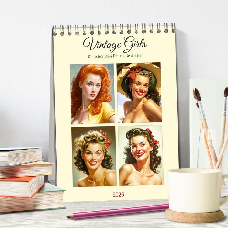 Produktbild: Vintage Girls. Die sch&ouml;nsten Pin-up Gesichter (Tischkalender 2026 DIN A5 hoch), CALVENDO Monatskalender