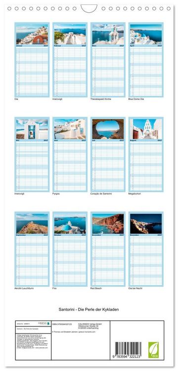 Produktbild: Familienplaner 2027 - Santorini - Die Perle der Kykladen mit 5 Spalten (Wandkalender, 21 x 45 cm) CALVENDO