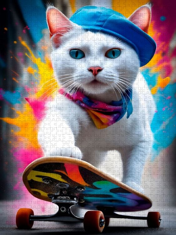 Produktbild: CALVENDO Puzzle Katze beim Outdoorsport - Skateboard fahren | 1000 Teile Lege-Gr&ouml;&szlig;e 64x48cm Foto-Puzzle f&uuml;r gl&uuml;ckliche Stunden