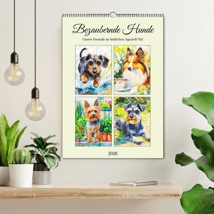 Produktbild: Bezaubernde Hunde. Unsere Freunde im lieblichen Aquarell-Stil (Wandkalender 2026 DIN A2 hoch), CALVENDO Monatskalender