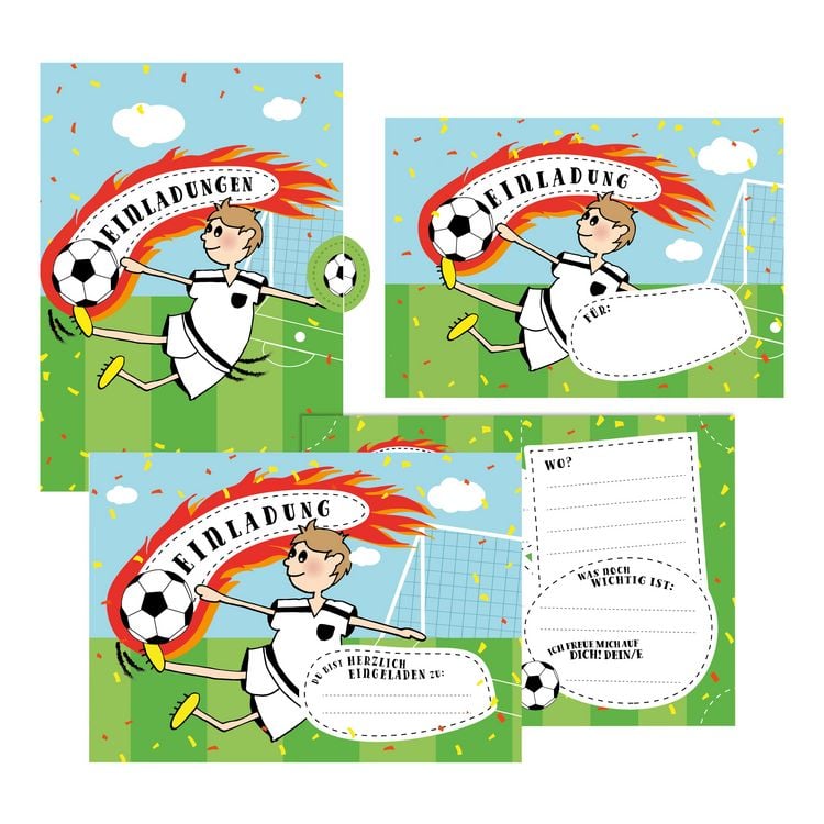 Produktbild: 12 Einladungskarten Fu&szlig;ball zum Geburtstag inkl. Umschl&auml;ge