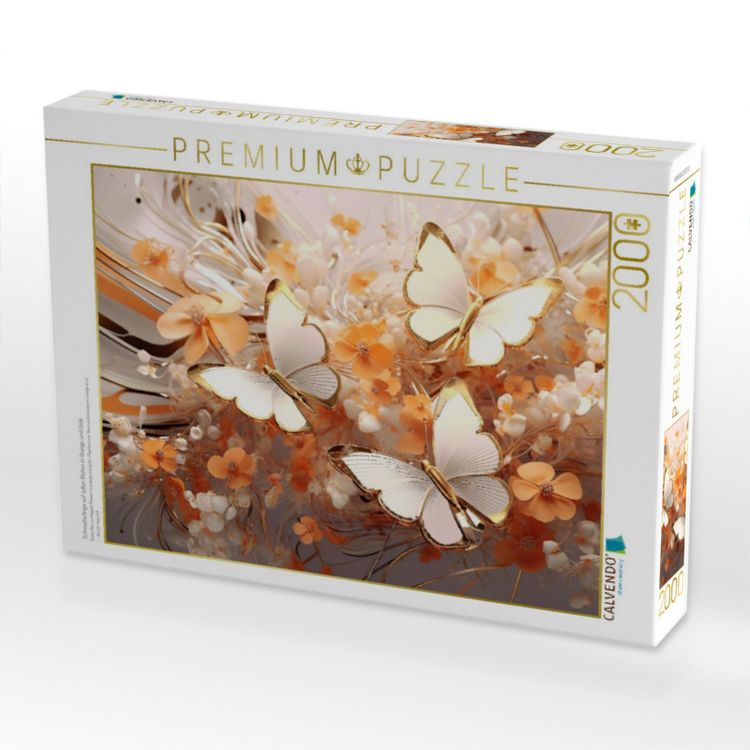 Produktbild: CALVENDO Puzzle Schmetterlinge auf edlen Bl&uuml;ten in Orange und Gold | 2000 Teile Lege-Gr&ouml;&szlig;e 90x67cm Foto-Puzzle f&uuml;r gl&uuml;ckliche Stunden
