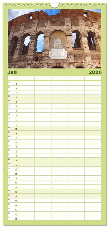 Produktbild: Familienplaner 2026 - In Liebe Dein Rom mit 5 Spalten (Wandkalender, 21 x 45 cm) CALVENDO