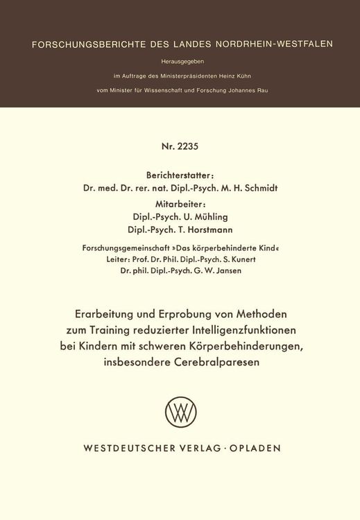 Produktbild: Erarbeitung und Erprobung von Methoden zum Training reduzierter Intelligenzfunktionen bei Kindern mit schweren Körperbehinderungen, insbesondere Cereb