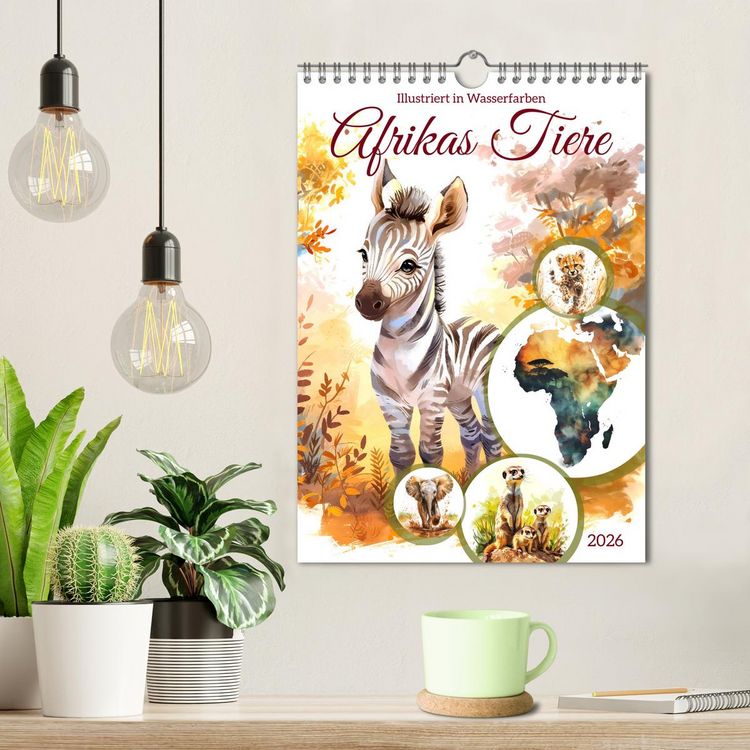 Produktbild: Afrikas Tiere - Illustriert in Wasserfarben (Wandkalender 2026 DIN A4 hoch), CALVENDO Monatskalender