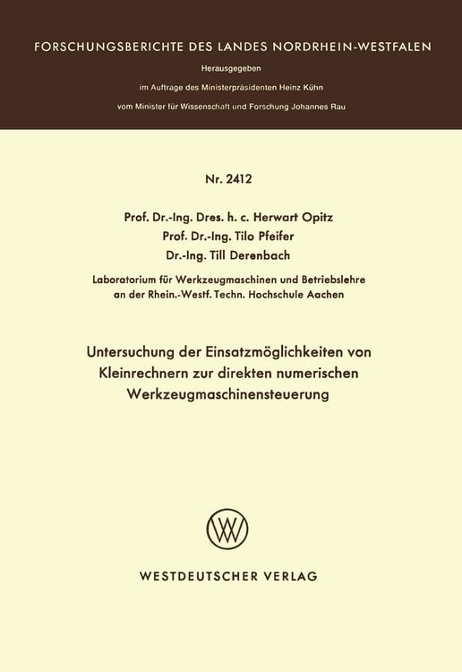 Produktbild: Untersuchung der Einsatzm&ouml;glichkeiten von Kleinrechnern zur direkten numerischen Werkzeugmaschinensteuerung