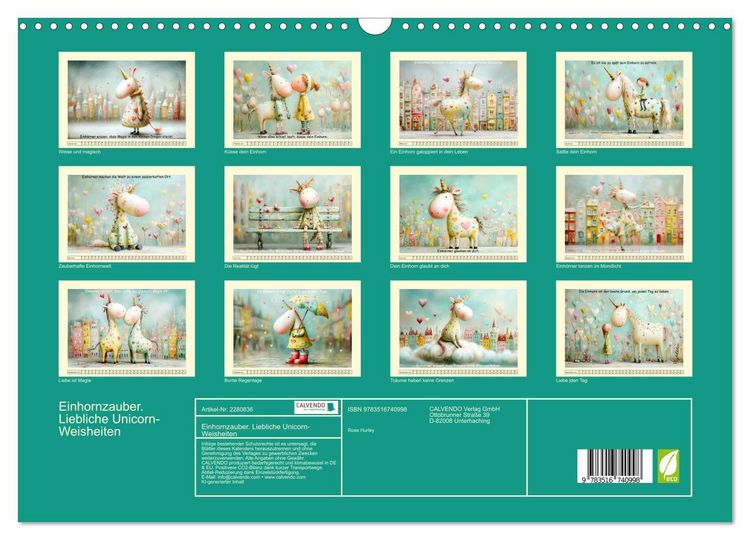 Produktbild: Einhornzauber. Liebliche Unicorn-Weisheiten (Wandkalender 2026 DIN A3 quer), CALVENDO Monatskalender