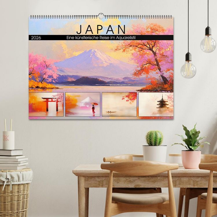 Produktbild: Japan. Eine k&uuml;nstlerische Reise im Aquarellstil (Wandkalender 2026 DIN A2 quer), CALVENDO Monatskalender