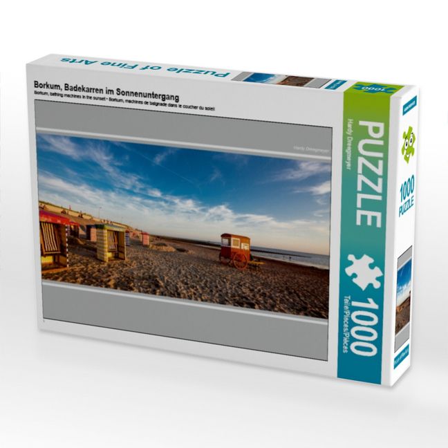 Produktbild: CALVENDO Puzzle Borkum, Badekarren im Sonnenuntergang | 1000 Teile Lege-Gr&ouml;&szlig;e 64x48cm Foto-Puzzle f&uuml;r gl&uuml;ckliche Stunden