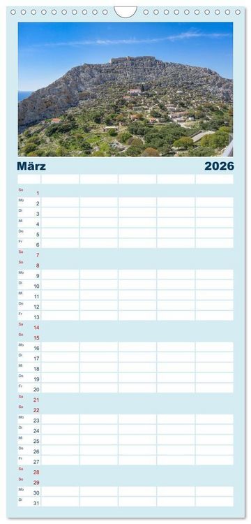Produktbild: Familienplaner 2026 - Insel Chalki mit 5 Spalten (Wandkalender, 21 x 45 cm) CALVENDO