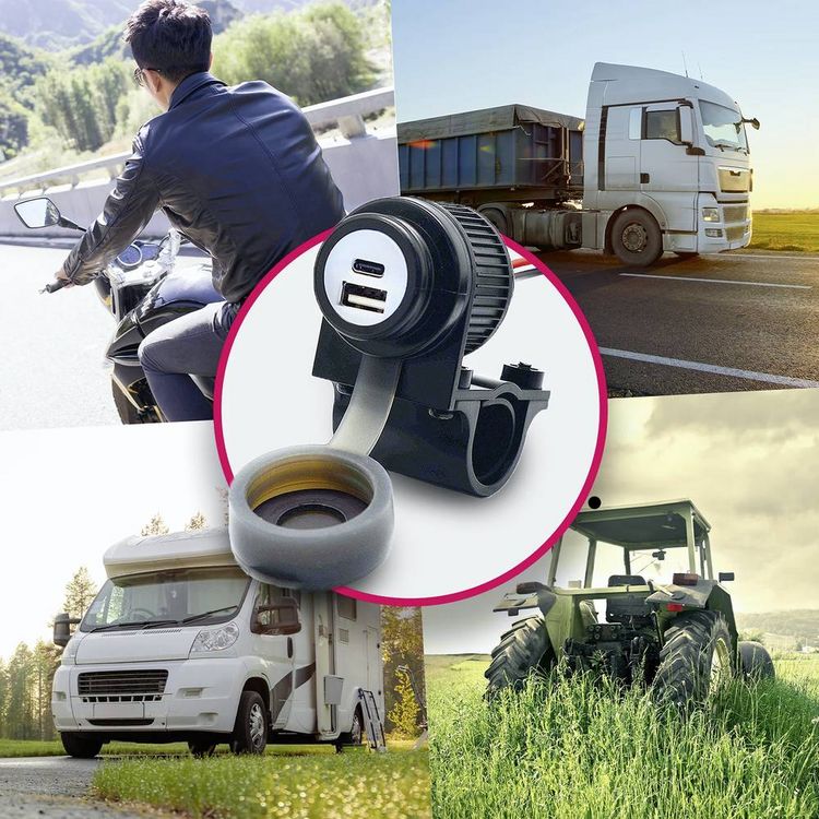 Produktbild: Albrecht Motorrad Duo USB A+C Steckdose QC3.0 12-24 Volt Belastbarkeit Strom max.=2 A Doppel-USB Steckdose zum Einbau an einem Motorrad 12 V