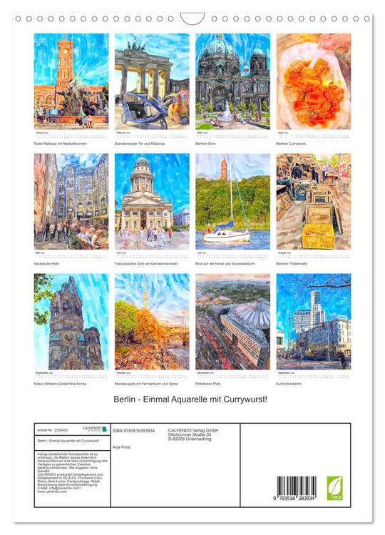 Produktbild: Berlin - Einmal Aquarelle mit Currywurst! (Wandkalender 2026 DIN A3 hoch), CALVENDO Monatskalender