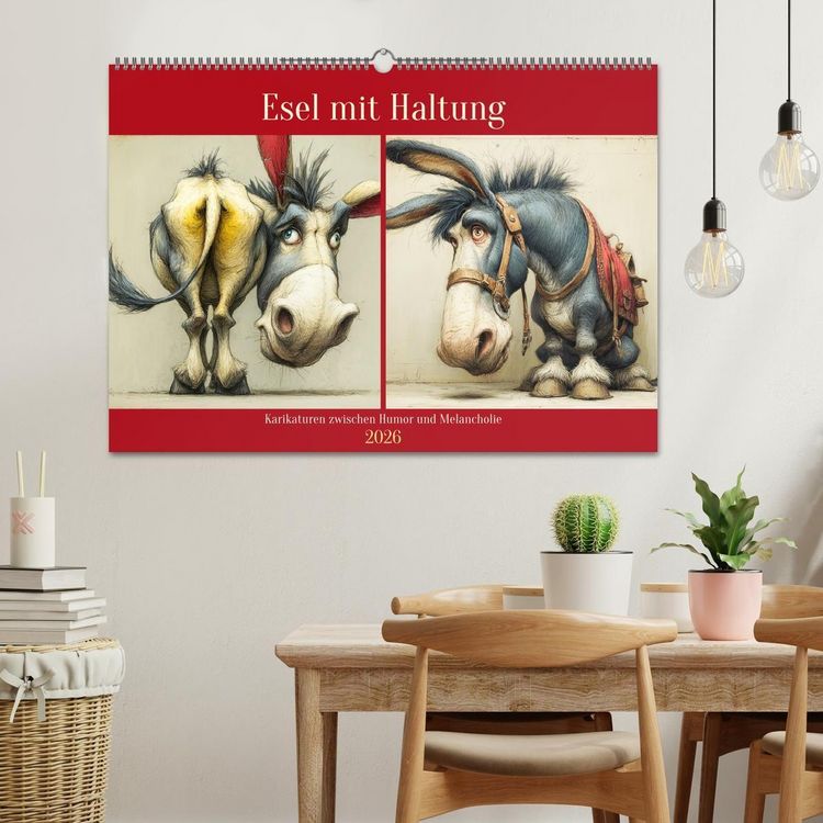 Produktbild: Esel mit Haltung. Karikaturen zwischen Humor und Melancholie (Wandkalender 2026 DIN A2 quer), CALVENDO Monatskalender