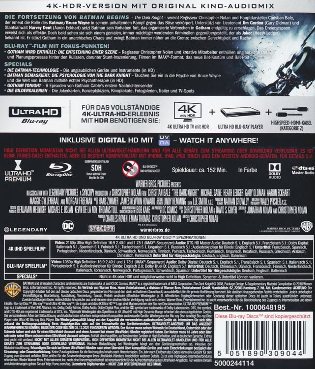 Produktbild: The Dark Knight (4K Ultra HD) (+ 2 Blu-rays)