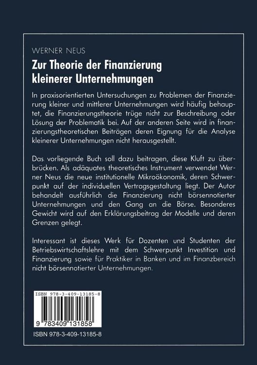Produktbild: Zur Theorie der Finanzierung kleinerer Unternehmungen