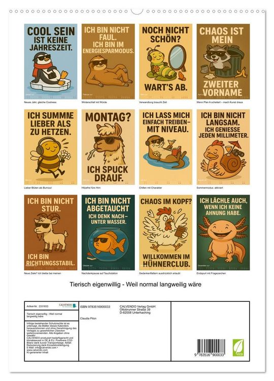 Produktbild: Tierisch eigenwillig - Weil normal langweilig w&auml;re (hochwertiger Premium Wandkalender 2027 DIN A2 hoch), Kunstdruck in Hochglanz