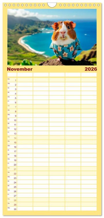 Produktbild: Familienplaner 2026 - Meerschweinchen - Hauptsache Urlaub mit 5 Spalten (Wandkalender, 21 x 45 cm) CALVENDO