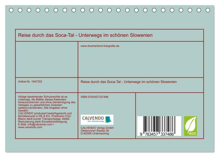 Produktbild: Reise durch das Soca-Tal - Unterwegs im sch&ouml;nen Slowenien (Tischkalender 2026 DIN A5 quer), CALVENDO Monatskalender