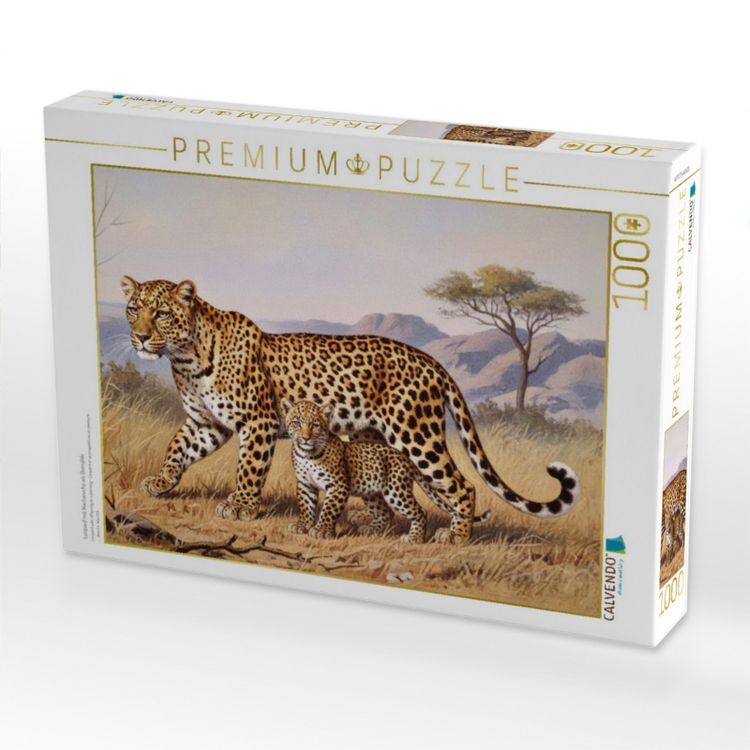 Produktbild: CALVENDO Puzzle Leopard mit Nachwuchs als Gem&auml;lde | 1000 Teile Lege-Gr&ouml;&szlig;e 64x48cm Foto-Puzzle f&uuml;r gl&uuml;ckliche Stunden