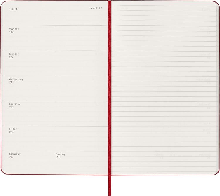 Produktbild: Moleskine 12 Monate Wochen Notizkalender 2027, Large/A5, 1 Wo = 1 Seite, rechts linierte Seite, Fester Einband, Scharlachrot