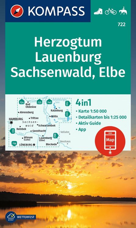 Produktbild: KOMPASS Wanderkarte 722 Herzogtum Lauenburg, Sachsenwald, Elbe 1:50.000