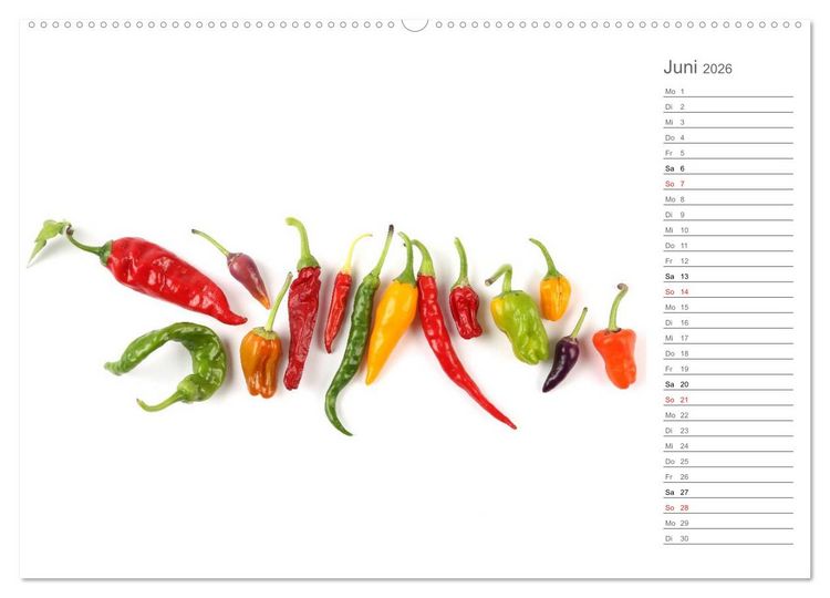 Produktbild: Echt scharf - Der Chili-K&uuml;chen-Planer (hochwertiger Premium Wandkalender 2026 DIN A2 quer), Kunstdruck in Hochglanz