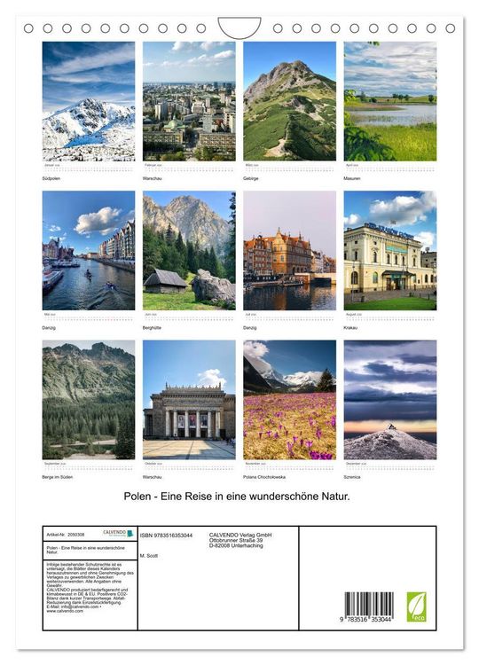 Produktbild: Polen - Eine Reise in eine wundersch&ouml;ne Natur. (Wandkalender 2026 DIN A4 hoch), CALVENDO Monatskalender