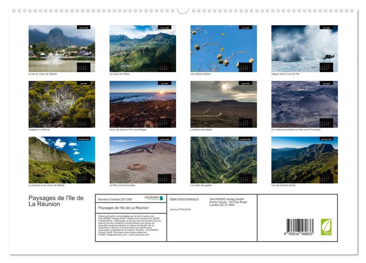 Produktbild: Paysages de l'&icirc;le de La R&eacute;union (Calendrier mural 2026 DIN A2 vertical) calendrier de bureau