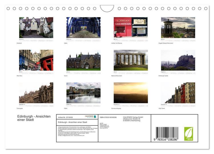 Produktbild: Edinburgh - Ansichten einer Stadt (Wandkalender 2026 DIN A4 quer), CALVENDO Monatskalender