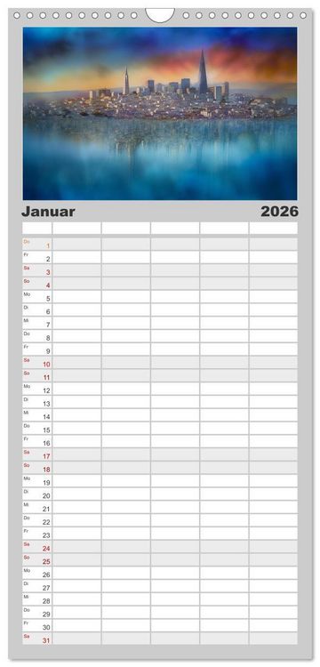 Produktbild: Familienplaner 2026 - Fantasiest&auml;dte mit 5 Spalten (Wandkalender, 21 x 45 cm) CALVENDO