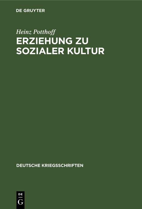 Produktbild: Erziehung zu sozialer Kultur