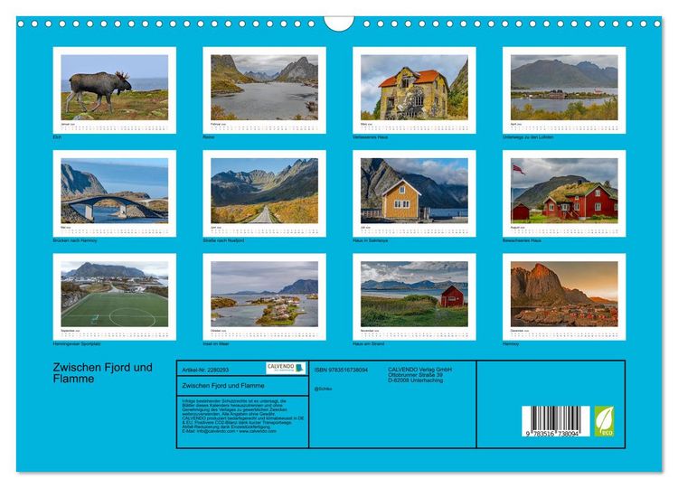 Produktbild: Zwischen Fjord und Flamme (Wandkalender 2026 DIN A3 quer), CALVENDO Monatskalender