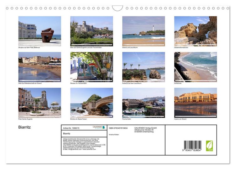 Produktbild: Biarritz (Wandkalender 2026 DIN A3 quer), CALVENDO Monatskalender