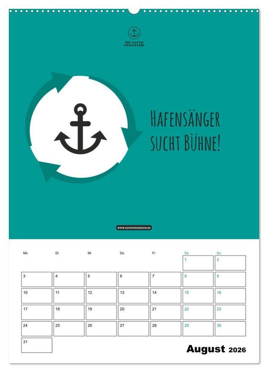 Produktbild: hafenprinzessin: Ankertr&auml;ume & Meer - Der moderne Zitate-Wandkalender f&uuml;r maritime Lebensmomente! (Wandkalender 2026 DIN A2 hoch), CALVENDO Monatskalender