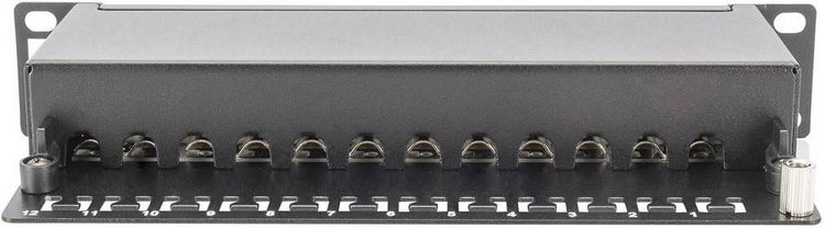 Produktbild: Digitus DN-91612S 12 Port Netzwerk-Patchpanel 254mm (10\") CAT 6 1 HE Best&uuml;ckt