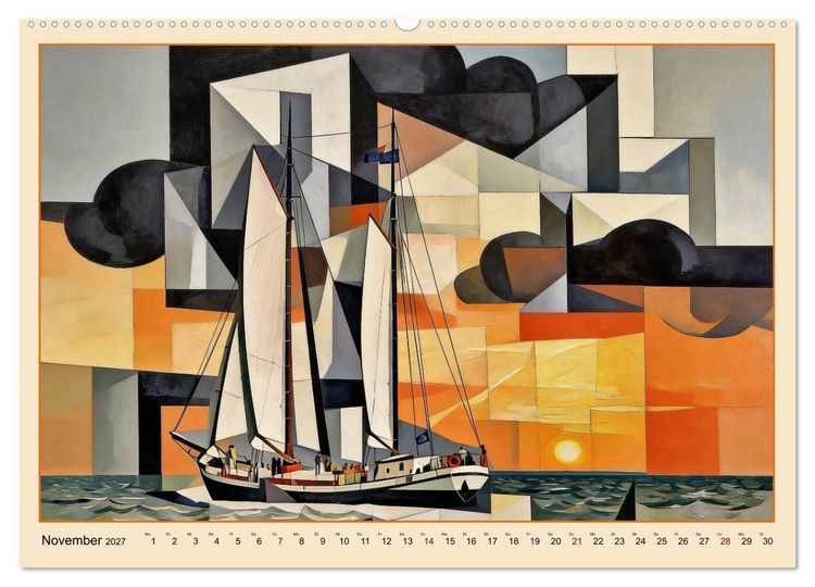 Produktbild: Segelschiffe im Stil des Kubismus (hochwertiger Premium Wandkalender 2027 DIN A2 quer), Kunstdruck in Hochglanz