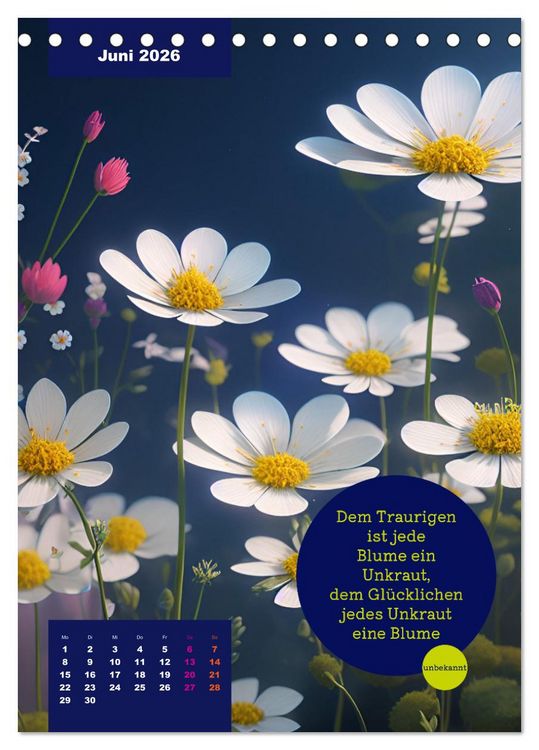 Produktbild: Verr&uuml;ckt nach BLUMEN Artwork - Farben - Zitate (Tischkalender 2026 DIN A5 hoch), CALVENDO Monatskalender