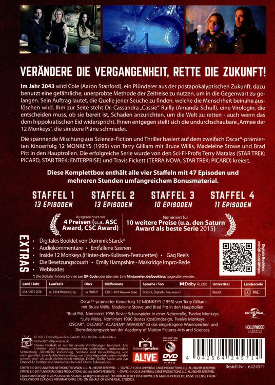 Produktbild: 12 Monkeys - Die komplette Serie (Alle 4 Staffeln) (Fernsehjuwelen) [14 DVDs]